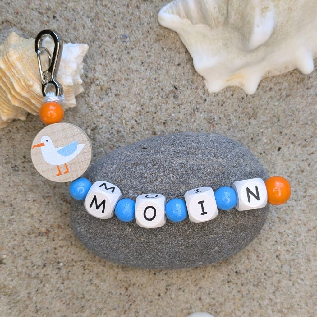 Holzperlen-Schlüsselanhänger "Moin Möwe"