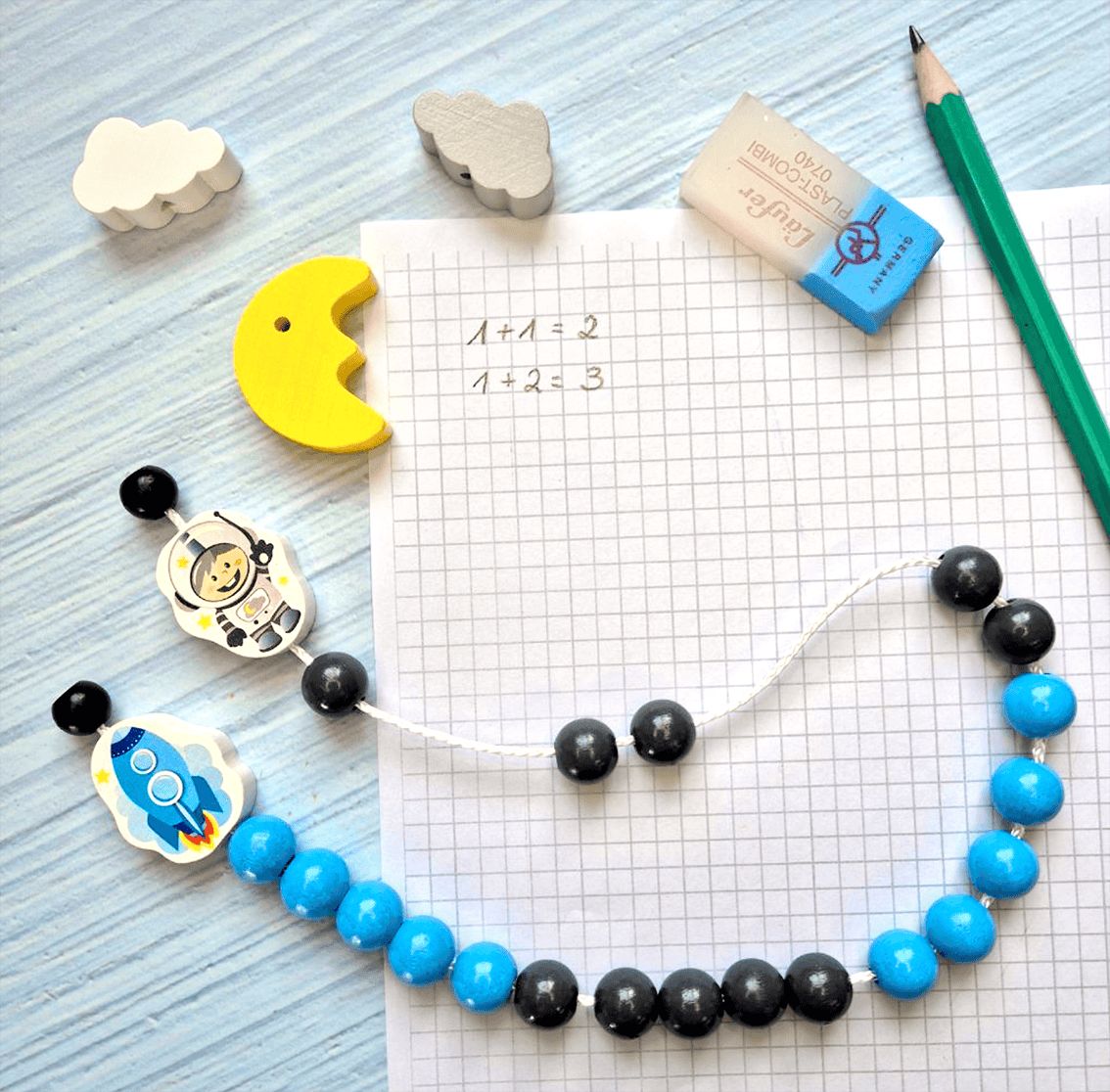 Holzperlen-Rechenkette "Astronaut" Bastelset