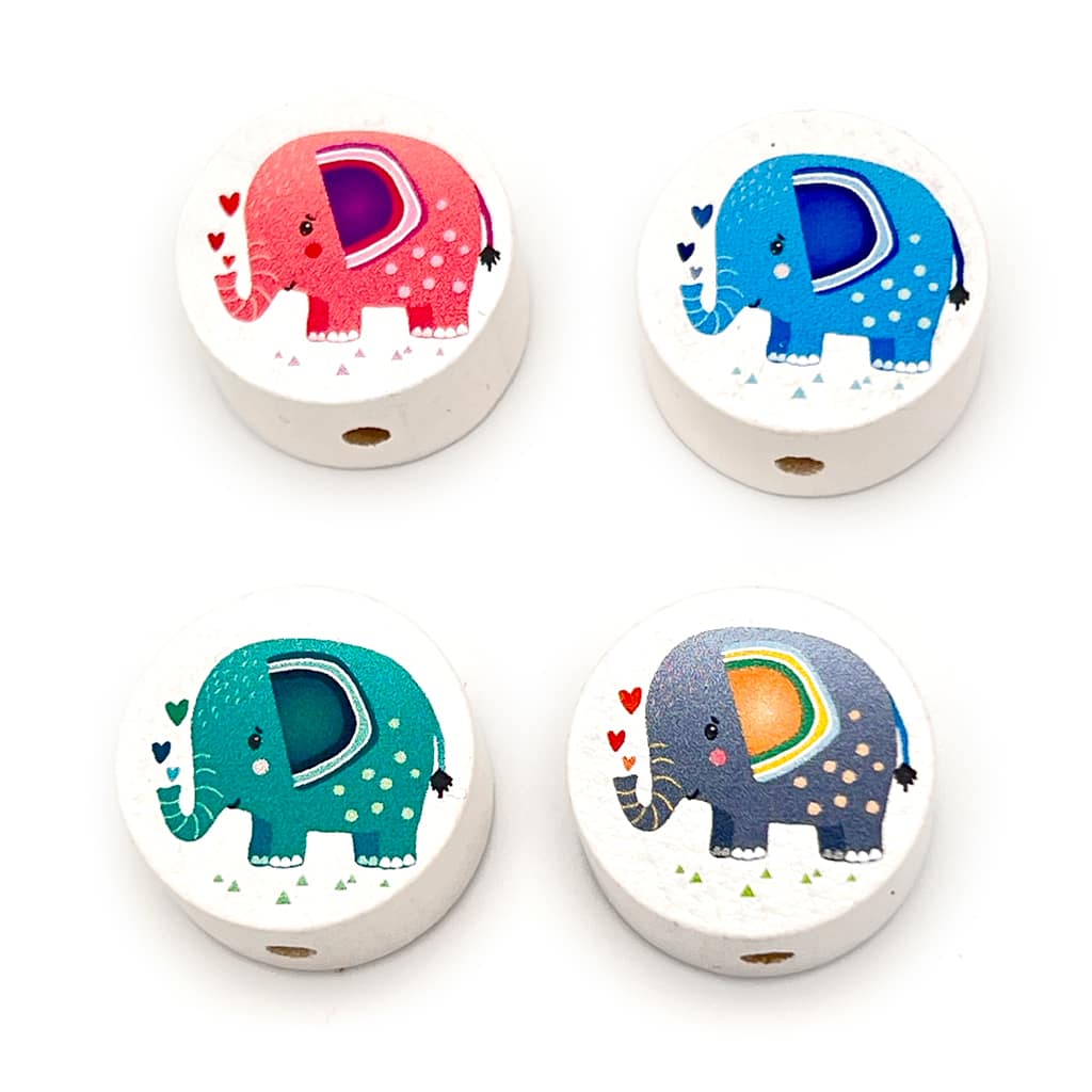 Elephant motif bead (white disk)