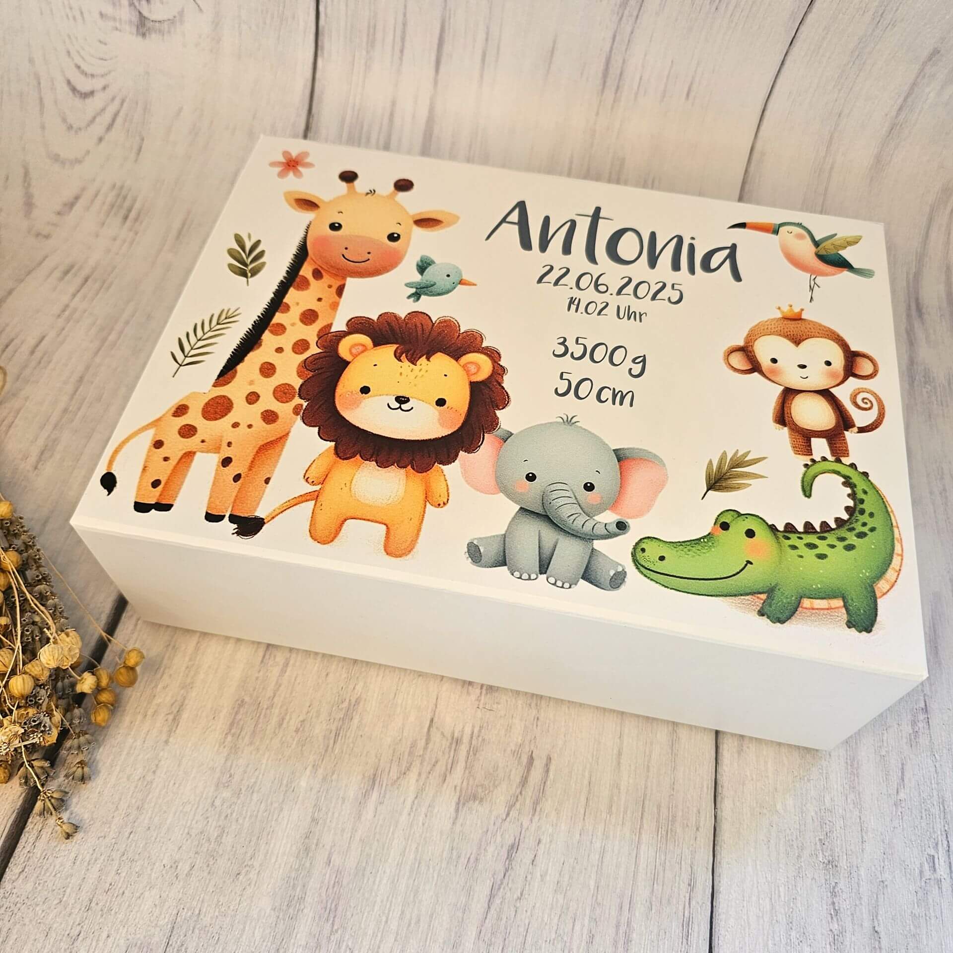 Personalisierte Erinnerungsbox Baby "Safari"