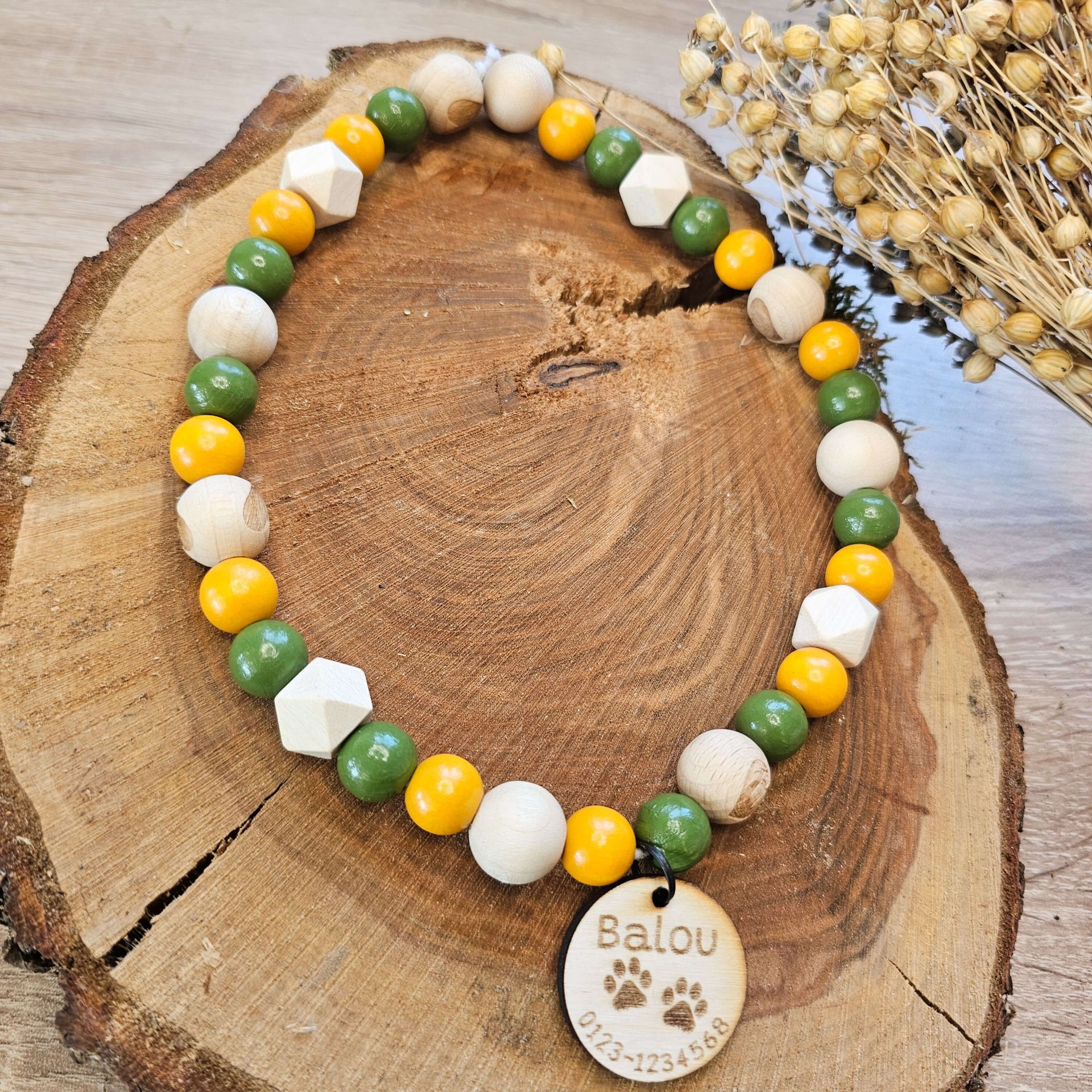 Personalisierte Hundehalskette "oliv" mit Hundemarke Bastelset