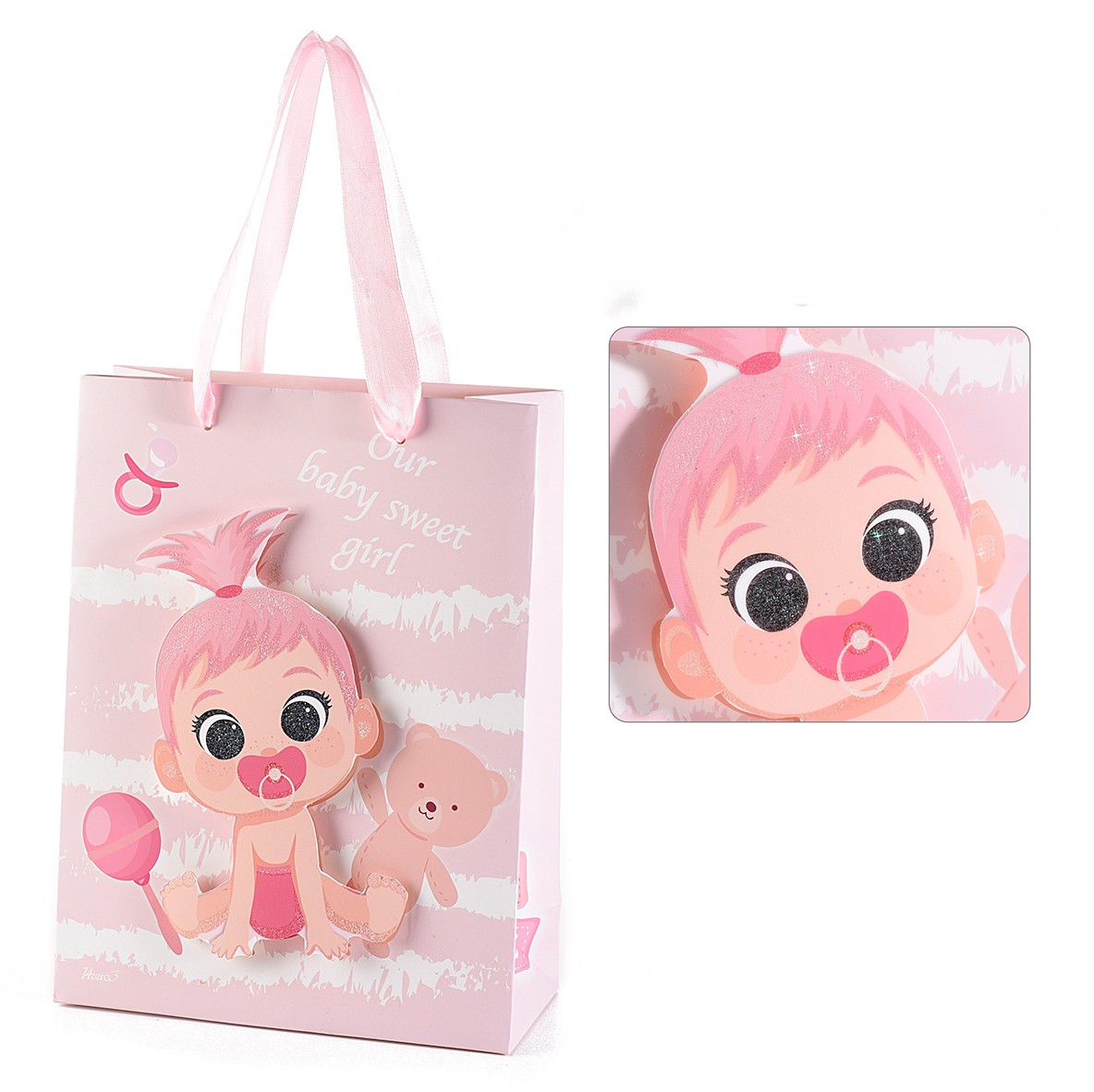 Kleine Geschenktüte mit 3D-Babymotiv - rosa