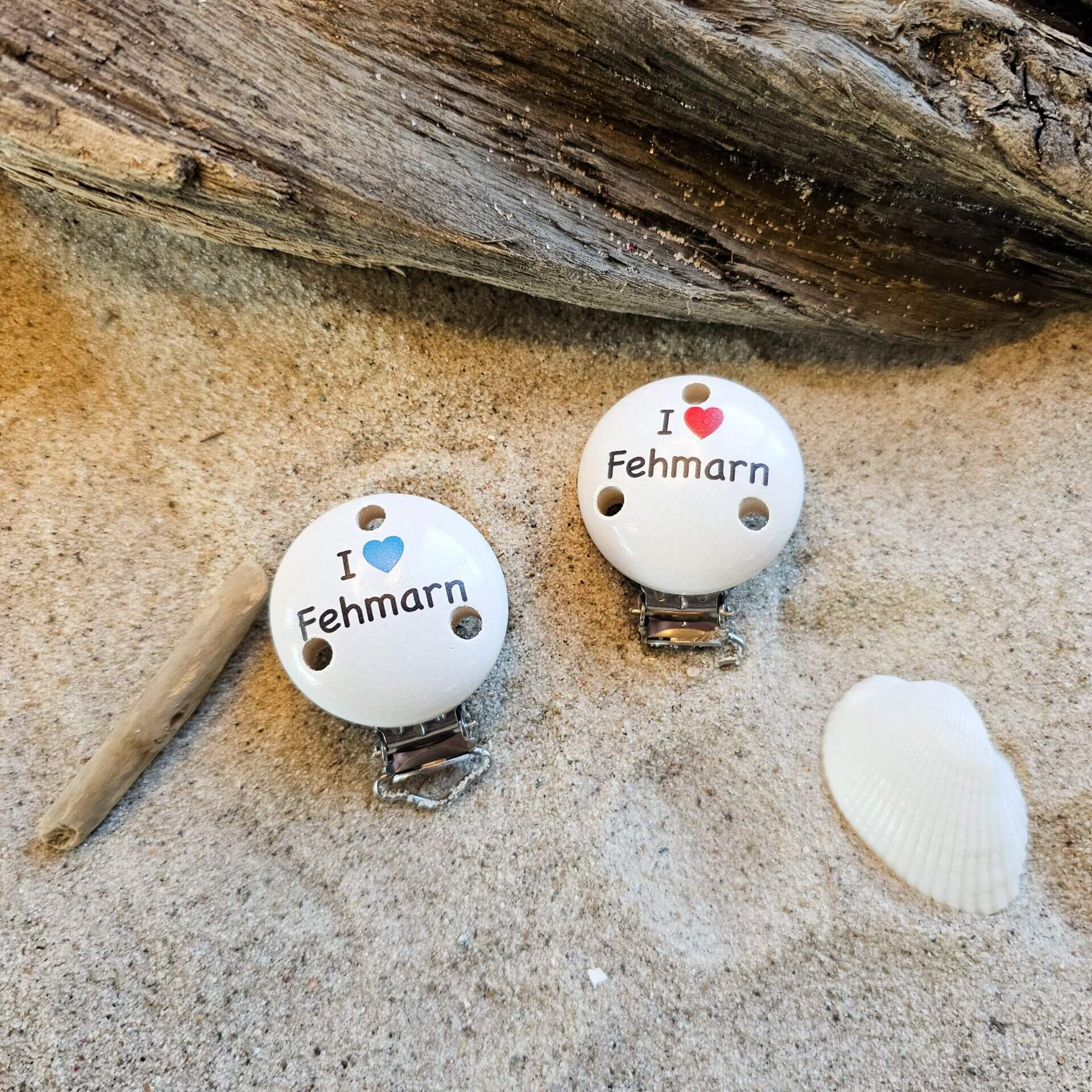 Schnullerclip "I ♥ Fehmarn"