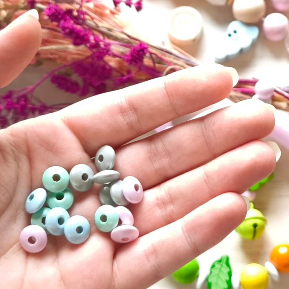 Linsen-Perlen Holzlinsen Perlmutt 10mm • 50 Stück