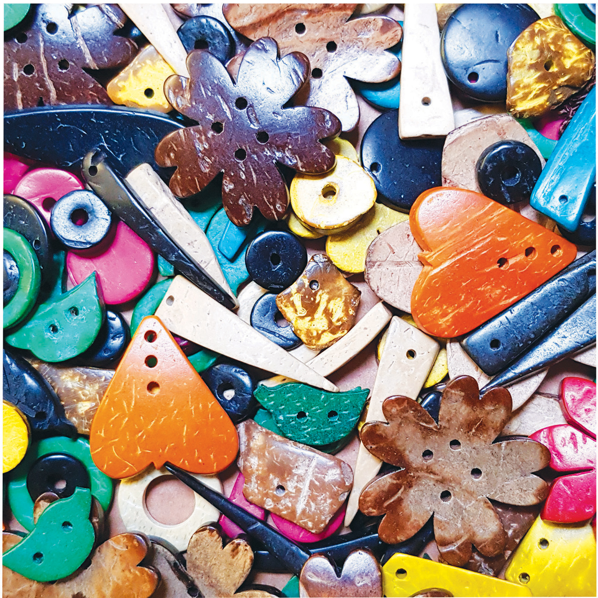 Formen aus Kokosnussschalen bunt 250g