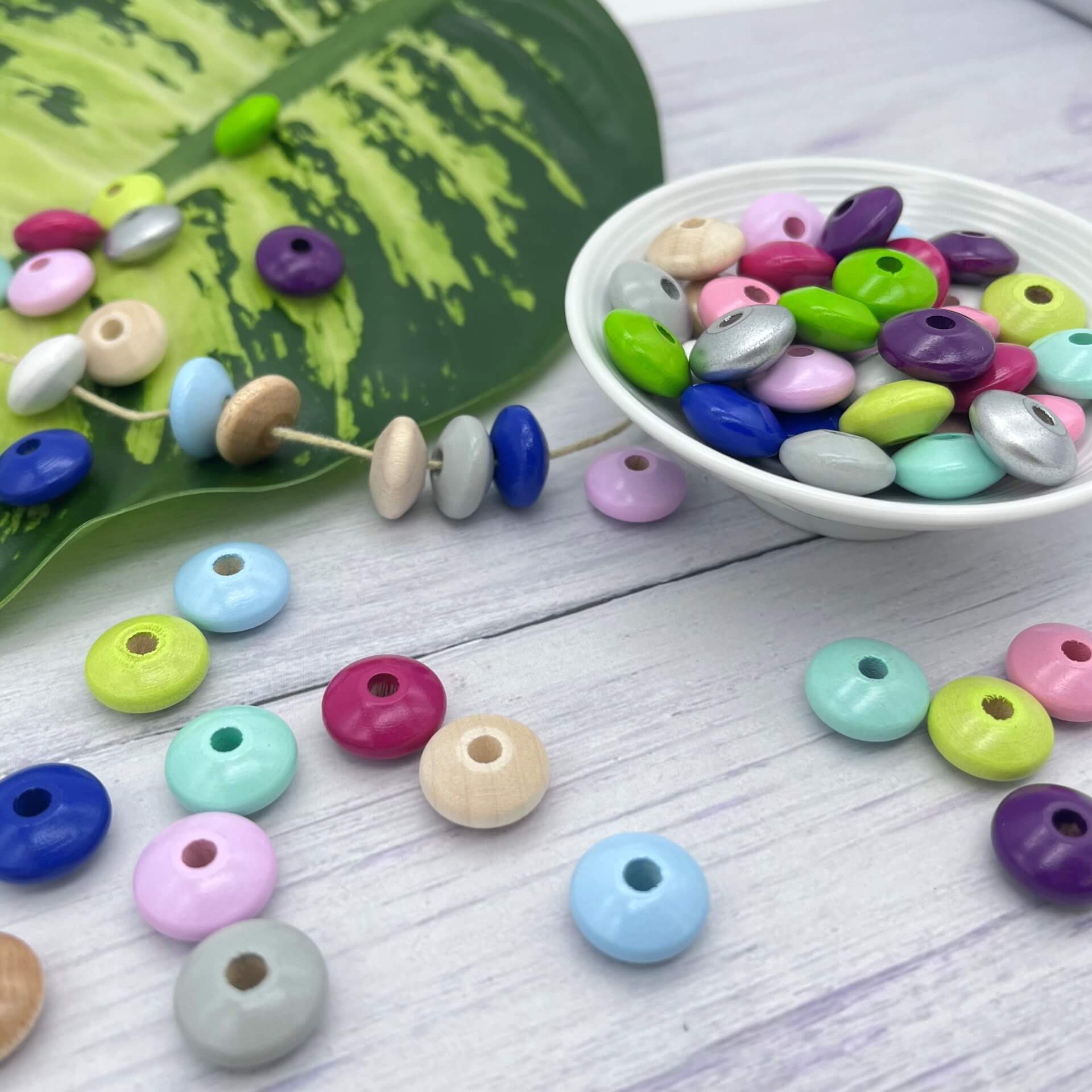 Linsen-Perlen • Holzlinsen 14mm • 50 Stück