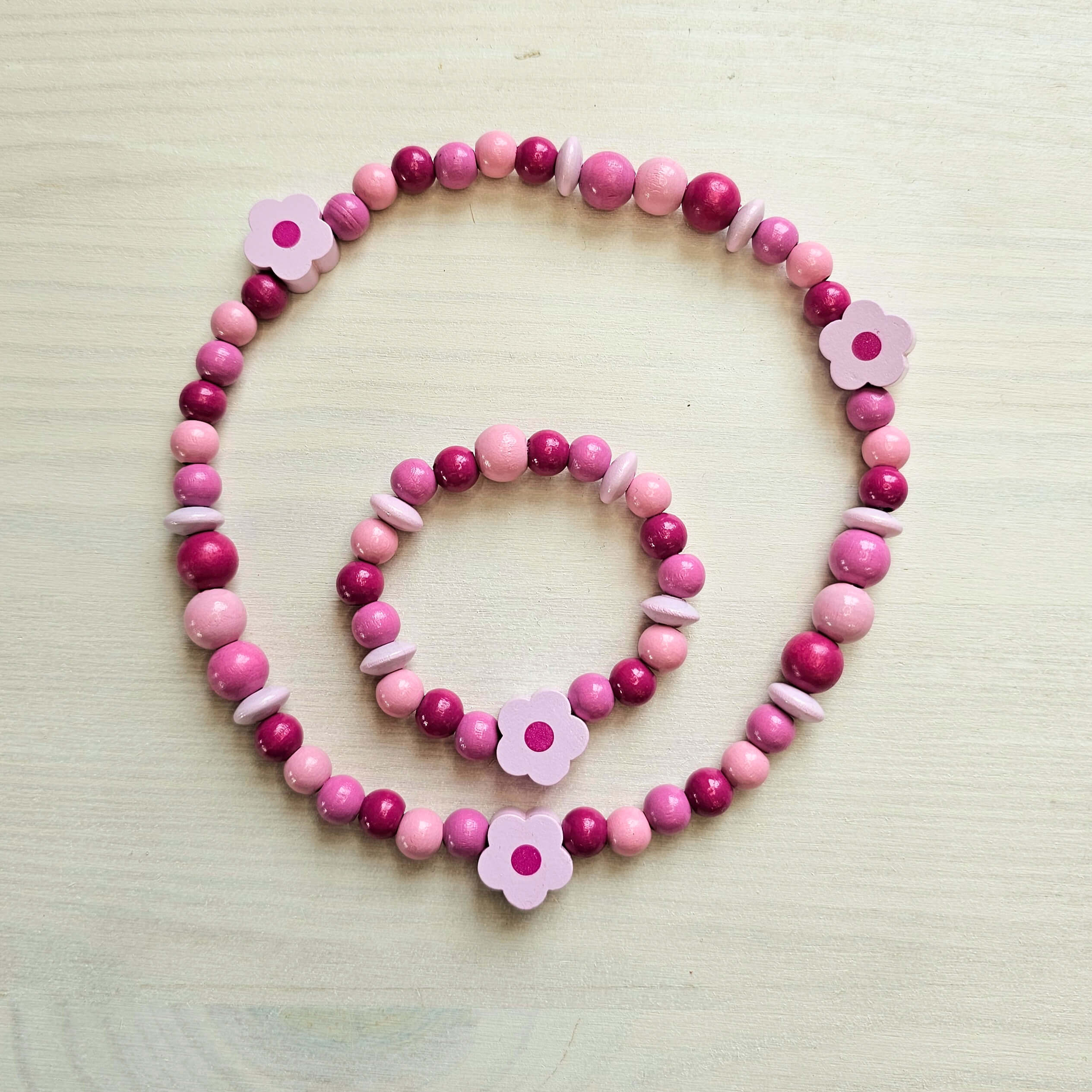 Holzperlenkette und Armband "Blume" Bastelset