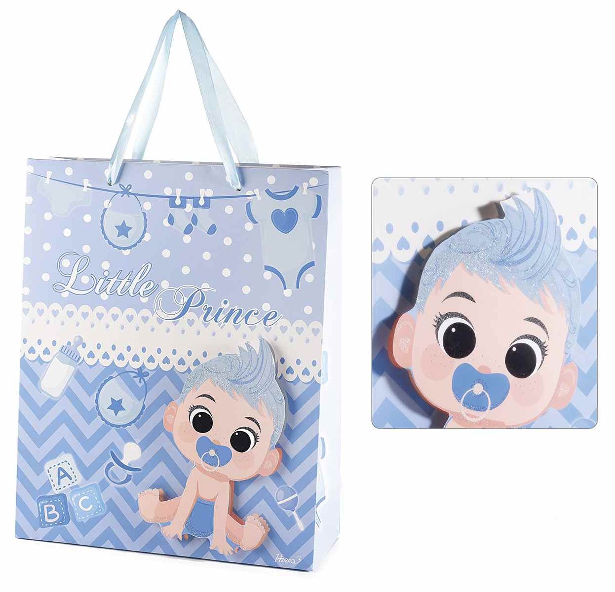 Mittelgroße Geschenktüte mit 3D-Babymotiv - babyblau