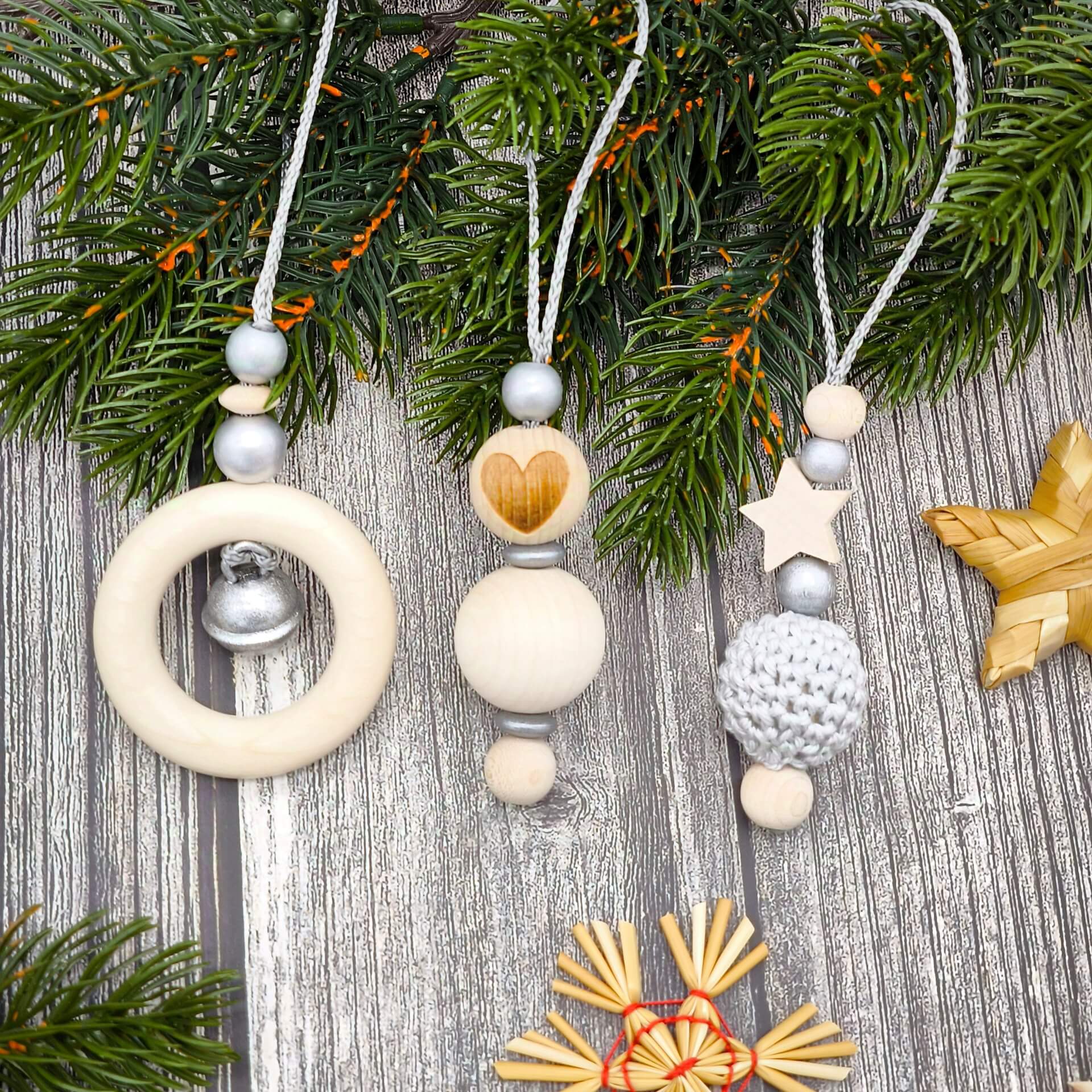 Weihnachtsanhänger 3er-Bastelset •  Silber