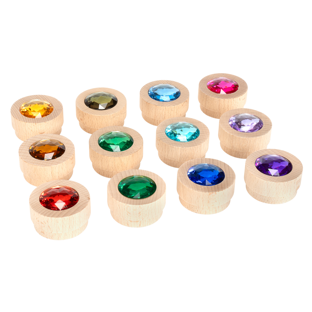 Holz-Funkelsteine Regenbogen 12er Set