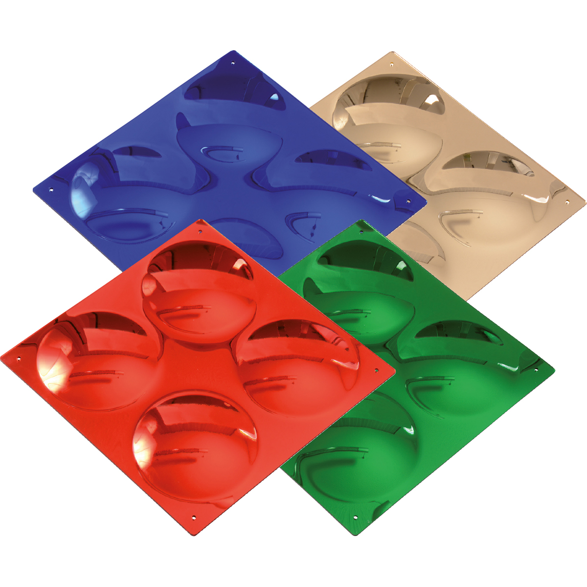Farbige gewölbte Spiegel 33x33 cm 4er Set