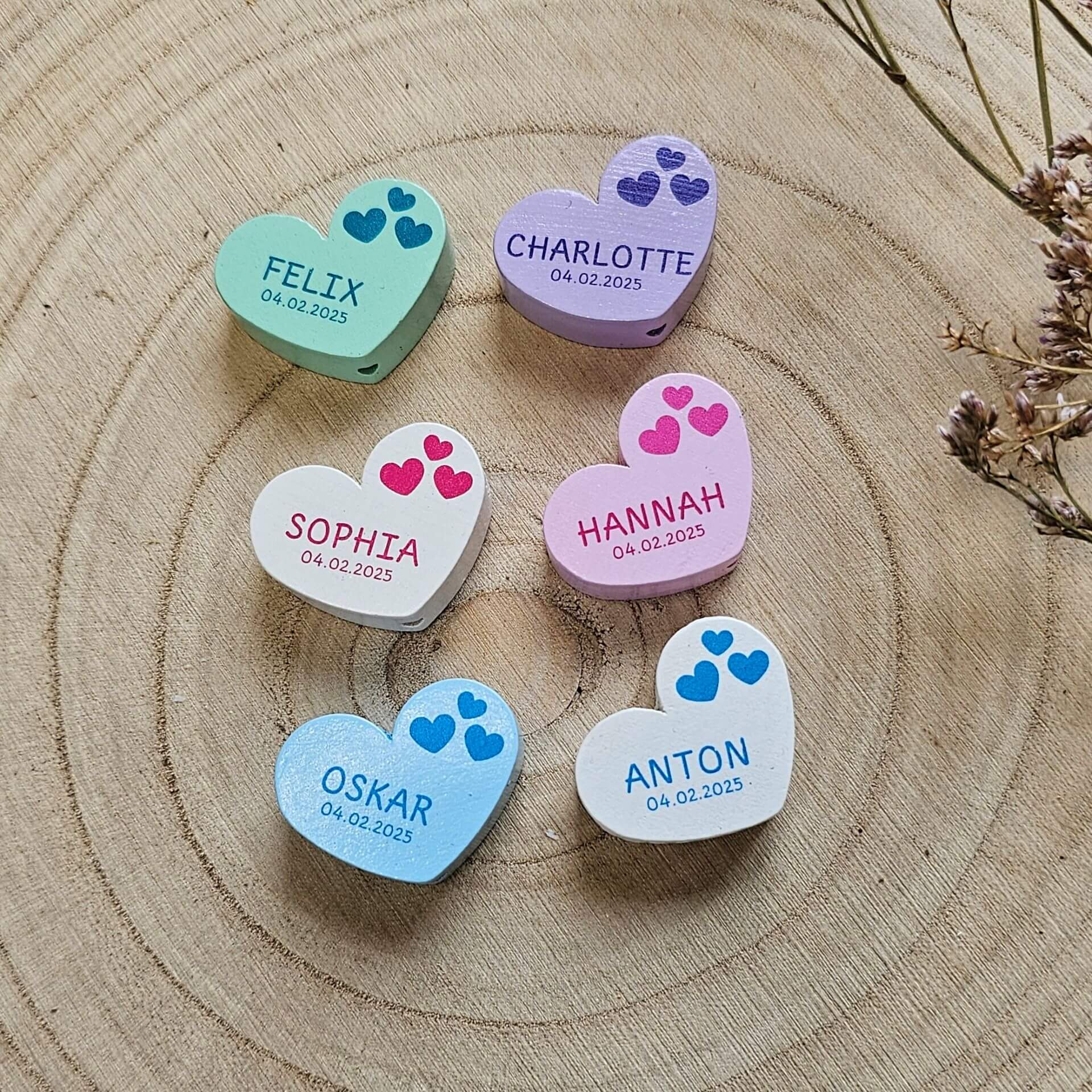 Personalisierte Holzperle Herz