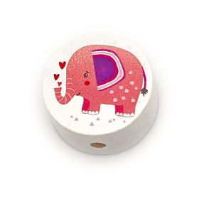 Elephant motif bead (white disk)  'light pink' 20 in stock 