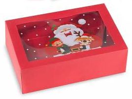 Rote Papier-Geschenkbox mit Sichtfenster Weihnachten 'Weihnachtsmann' 12 auf Lager