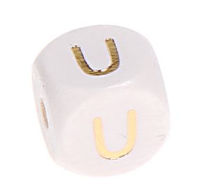 Buchstabenperlen weiss-gold 10mm x 10mm 'U' 30 auf Lager
