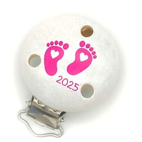 Schnullerclip Babyfüße 2025 'weiß-babyrosa' 3 auf Lager