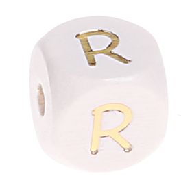 Buchstabenperlen weiss-gold 10mm x 10mm 'R' 119 auf Lager
