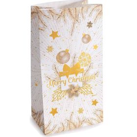 Weihnachtspapiertüte Gold mit Clip, Anhänger und Aufkleber 'Merry Christmas' 14 auf Lager