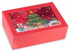 Rote Papier-Geschenkbox mit Sichtfenster Weihnachten 'Weihnachtsbaum' 12 auf Lager