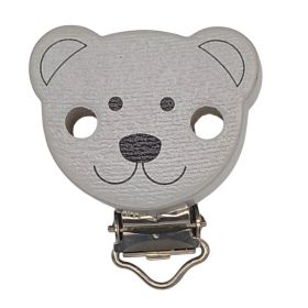 Teddy Schnullerclip Holzclip 'hellgrau' 12 auf Lager