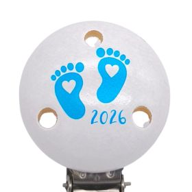 Schnullerclip Babyfüße 2026 'weiß-blau' 10 auf Lager