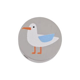 Holzperle "Möwe" Scheibe   'hellgrau' 38 auf Lager