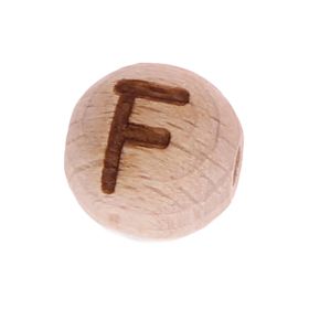 Letter beads 12mm with laser engraving - drilled horizontally 'F' 249 in stock 