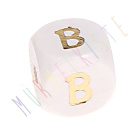 Buchstabenperlen weiss-gold 10mm x 10mm 'B' 202 auf Lager
