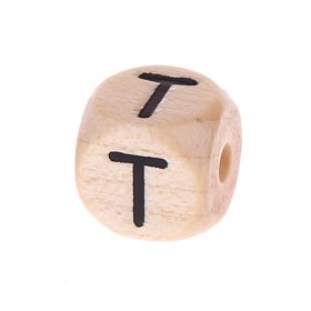 Letter beads letter cube wood embossed 10mm 'T' 201 in stock 