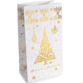 Weihnachtspapiertüte Gold mit Clip, Anhänger und Aufkleber 'Weihnachtsbaum' 14 auf Lager