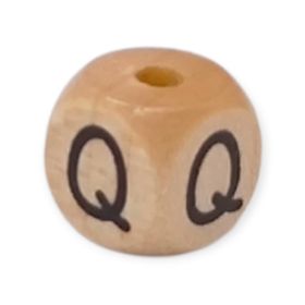 Vertikale Buchstabenwürfel Holz geprägt 10mm Buchstabenperlen 'Q' 245 auf Lager
