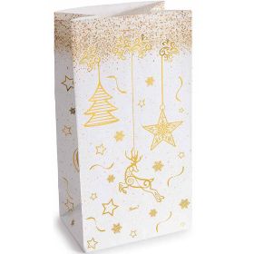 Weihnachtspapiertüte Gold mit Clip, Anhänger und Aufkleber 'Rentier' 14 auf Lager
