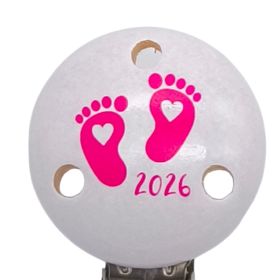 Schnullerclip Babyfüße 2026 'weiß-pink' 1 auf Lager